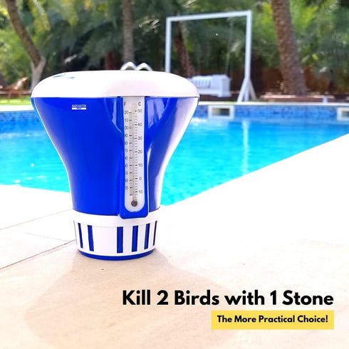 Aquatix Pro Pool Chlorine Floater Dispenser with Thermometer for 1 to 3 inch Tablets, Large & Durable Floating Dispenser for Spa, Hot Tub, In-grou...