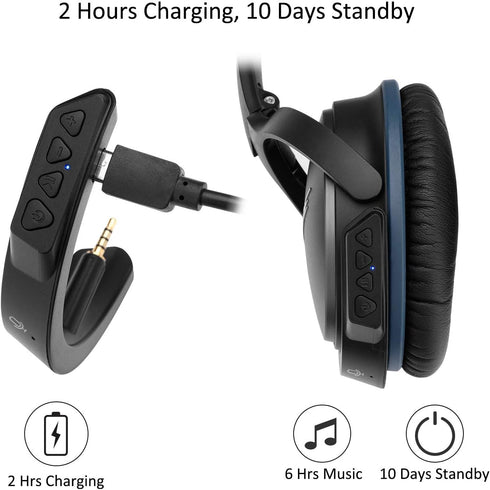 Upgraded aptX Wireless Bluetooth Adapter for Bose QuietComfort QC 25 Headphones with Mic/Volume Control, Black...