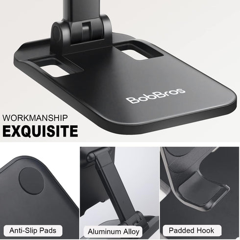 Folding Cell Phone Stand for Desk, Adjustable in Height and Angle Phone Holder, Widely Compatible with All Phones, Tablets, and Other Desk Accesso...