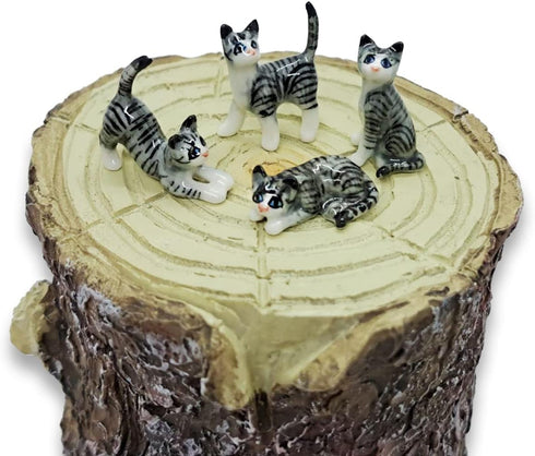 ChangThai Design Tiny ½ Inch Gray Tabby Cat Set 4 Pieces - Miniature Hand Made Ceramic Cats Kittens Kitty Feline Animals Cute Porcelain Decorative...