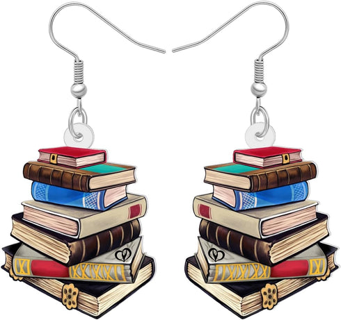 BONSNY Dangle Novelty Funny Teacher Book Pencil Earrings Acrylic Back to School Jewelry For Women Gifts Charms...