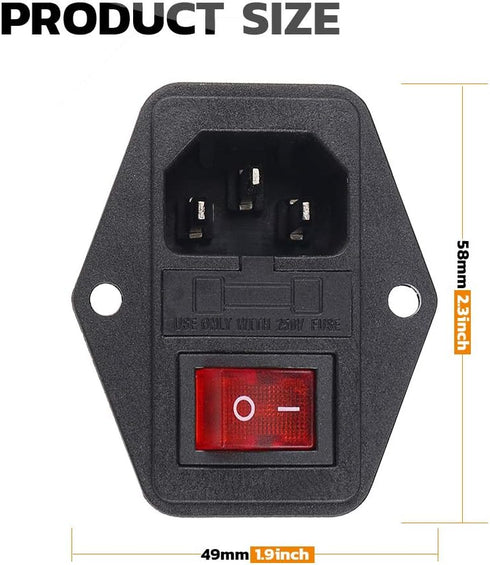 URBEST Inlet Module Plug 5A Fuse Switch Male Power Socket 10A 250V 3 Pin IEC320 C14, 2 Sets...