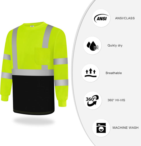 TCCFCCT Hi Vis Shirts for Men Class 3 Long Sleeve High Visibility Shirts for Men Women, Long Sleeve Work Shirts for Men Construction, Surveyors, D...