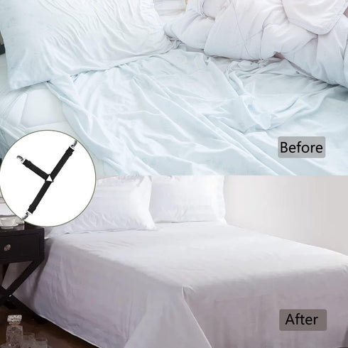 Bed Sheet Straps, 4 Pcs Adjustable Elastic Sheet Fasteners Fitted Sheet Straps Triangle Suspenders Gripper Bed Sheet Holders Sheet Clips for Bed S...