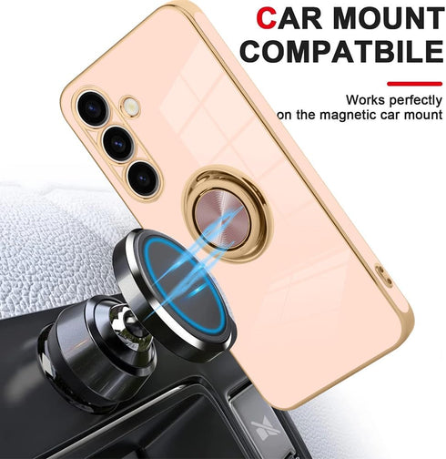 KANGHAR Galaxy S24 Case with Phone Ring Stand Full Body Protection Plated Rose Gold Edge Luxury Case for Samsung Galaxy S24-Pink...