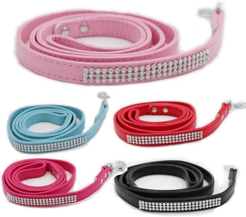 Scicalife PU Leather Dog Leash Training Walking Pet Leash Products Colorful Walking Leashes with Sparkly Studded Rhinestone for Cats or Dogs (Blac...