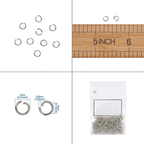 Craftdady 1000Pcs Stainless Steel Open Jump Rings 4mm Tiny Round 0.6mm Thick Connector Rings for Jewelry Making...