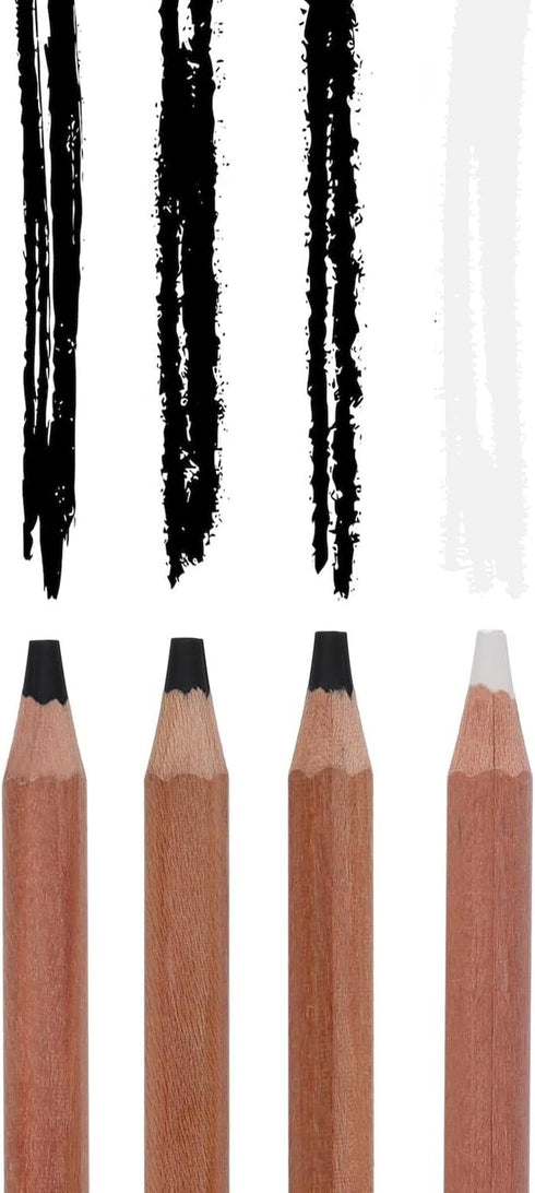 PRO ART 3 Degree Pencil Set Charcoal & White 4pc Carded...