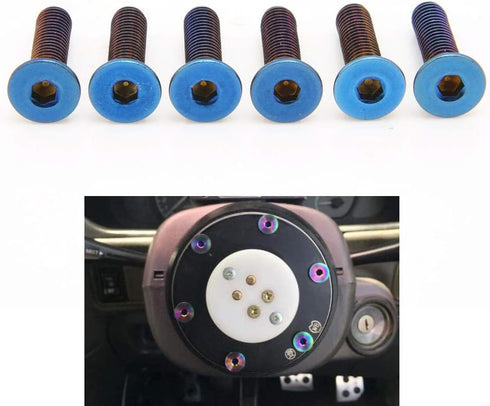 Kyostar 6 Pcs Stainless Steering Wheel Screw Bolts M5×0.8 (Length 15mm) Burnt Titanium Blue Steering Wheel Bolts Screw...
