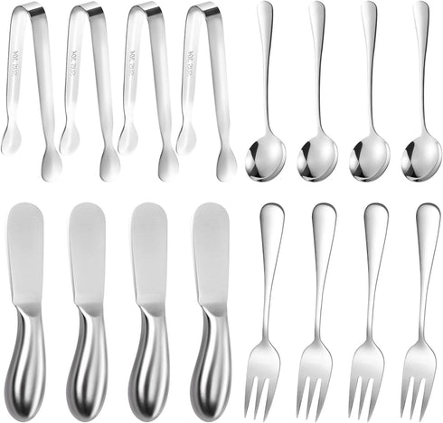 Cheese Butter Spreader Knives Set 16 Pieces Stainless Steel Multipurpose Butter Knives Cheese Slicer Mini Serving Tongs Forks and Spoons for Butte...