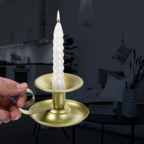 PATIKIL Retro Iron Taper Candle Holder, Set of 2 Gold Simple Candlestick Holder Candle Light Stand for Halloween Table Centerpiece Party Wedding D...