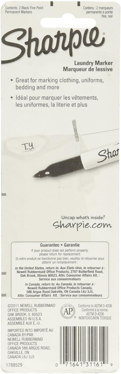 Sharpie Rub-A-Dub Fine Point Laundry Marker, Black, 2 Count (Pack of 6) 12 Markers Total...