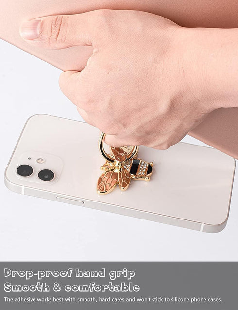 Allengel Bee Phone Ring Holder Finger Kickstand with Crystal, Cute Phone Ring Grip Holder for iPhone or Smartphone Cases, Gold Black...