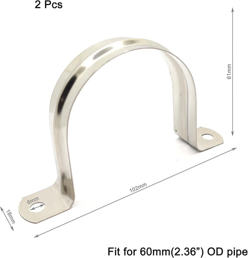 Rigid Pipe Strap for 60mm/2.36 Inch OD Tubing 304 Stainless Steel 2 Holes Clamps 2pcs...
