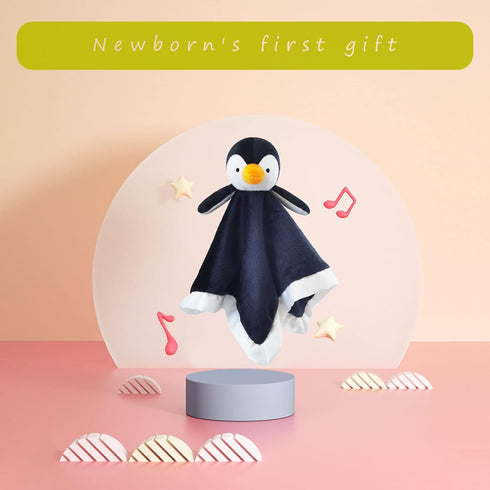 Baby Black Penguin Soft Stuffed Animal Security Blanket, Plush Penguin Character Lovey Blanket, Baby Shower/Nursery Gift, Cuddly Newborn, Infant, ...