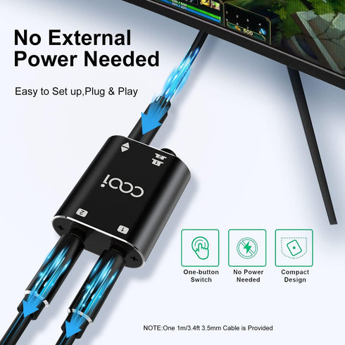 3.5mm Stereo Audio Switcher?1 in 2 Out /2 in 1 Out? with 3.5mm Audio Cable, 2 Ports AUX Audio Speaker Selector for PC Phone Laptop Headphone...