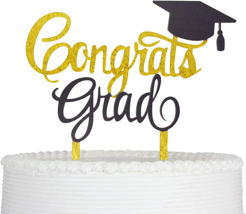Congrats Grad Cake Topper 2025 Graduation Cake Topper Grad Party Decorations (Gold&Black)...