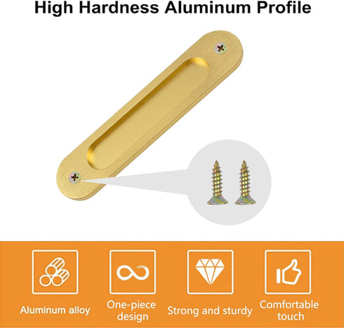 Oval Recessed Sliding Door Pulls, 4PCS Sliding Barn Door Finger Pull Matte Gold Aluminum Alloy Sliding Door Handles with Screws for Sliding Doors ...