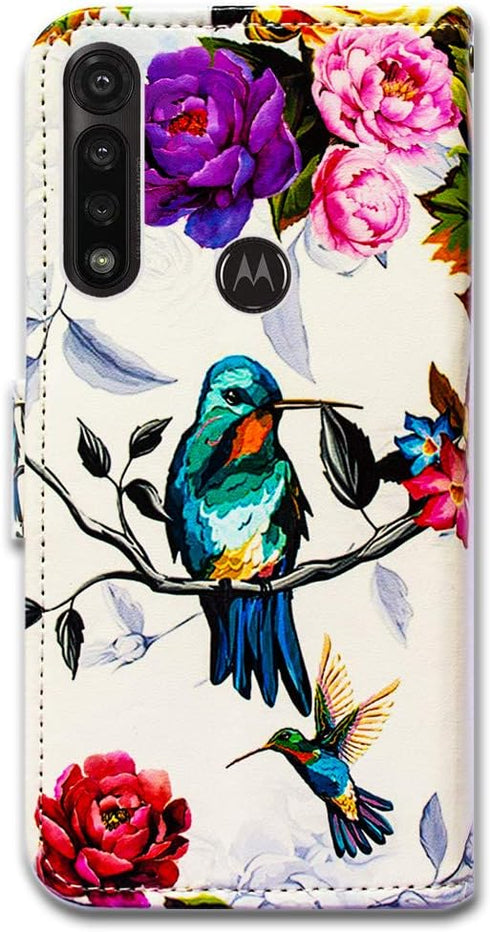 Case for Moto G Power 2020,Motorola G Power case, Hummingbird in Flowers Leather Flip Wallet Case Cover with Card Slot Holder Kickstand for Motoro...