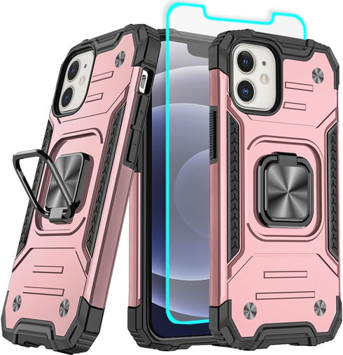 HNHYGETE for iPhone 12 Case, iPhone 12 Pro Case with Screen Protector: (Heavy Duty) Military Grade 360° Rotatable Kickstand Shockproof Protective ...
