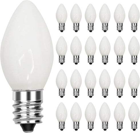 SUNSGNE C7 LED White Replacement Christmas Light Bulbs, 0.6W LED E12 Candelabra Base Bulbs - Great for Salt Lamp, Night Lights, Decorative Lights,...