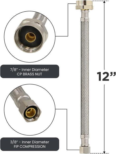 Highcraft CNCT27413-OM1 Tank Supply line, 12 in, Stainless Steel...