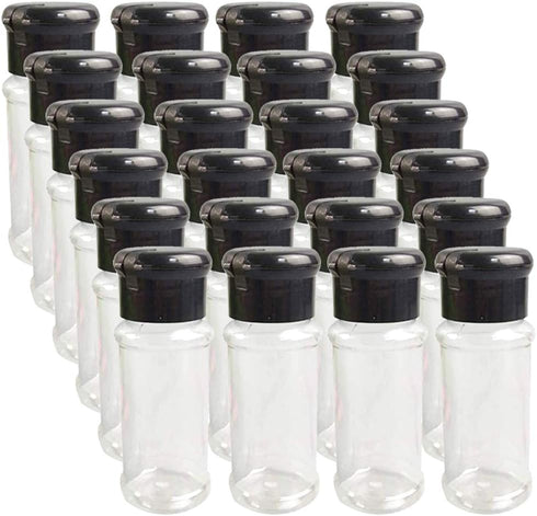 Set of 24 Pcs Plastic Spice Bottles with Sifter Lid 3 Oz. Clear Reusable Containers Jars for Home Kitchen Herbs Seasonings Confectionary Toppings ...