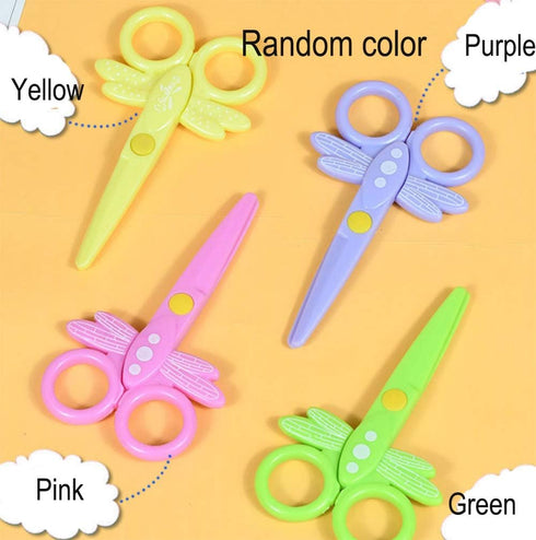 AKOAK 6 Pcs Children Plastic Scissors Primary School DIY Art Safety Small Scissors Kindergarten Children Special Plastic Scissors Cute Dragonfly P...