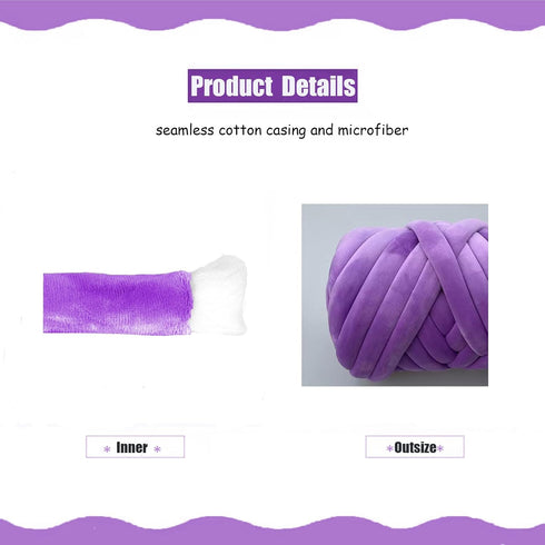 Super Soft Velvet Bulky Tube Yarn for Hand Knitting Blanket for Braided Knot, Giant Arm Knitting Yarn for Knitting Throw Rugs Pillow(Violet 0.55lb...