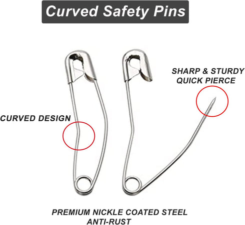 Metal Curved Safety Pins 50mm/2inch Basting Pins for Quilting Curved (100 Counts)...