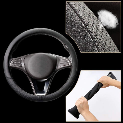 COFIT Breathable Steering Wheel Cover Microfiber Leather with Center Mark Design Universal Medium Size 14 1/2-15 Inch Black...