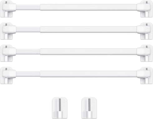 Jetec 4 Pieces Extendable Curtain Rod Cupboard Bars Tensions Adjustable Plastic Curtain Rod with 10 Pieces Self Adhesive Hooks for Home Bathroom H...