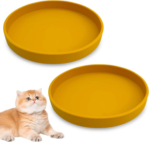 Silicone Cat Food Bowl Set of 2 Shallow Cat Food Dish 7in Wide Cat Plates Relief Whisker Fatigue Pet Feeding Bowls for Kittens Puppy Dog Non Slip ...