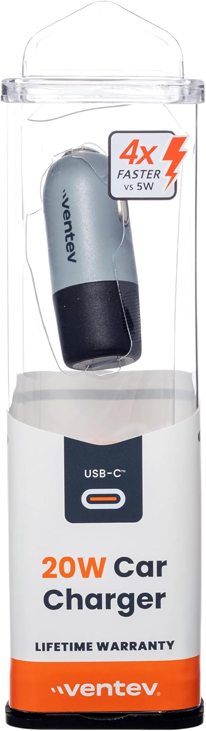 Ventev - 20W USB C PD Car Charger | Compatible with Samsung & Apple | Works as an iPhone Charger and Android Charger- Dark Gray......