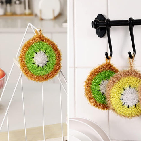 4 Pcs Fruit Shaped Kitchen Sponge Washing Dishes, Cute Kiwi and Strawberry Shaped Reusable No Odor Sponges for Scrubbing, Cleaning, Dishwashing...