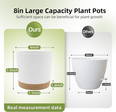 QCQHDU Plant Pots Set of 2 Pack 8 inch,Planters for Indoor Plants with Drainage Holes and Removable Base,Saucer Modern Decorative for Outdoor Gard...