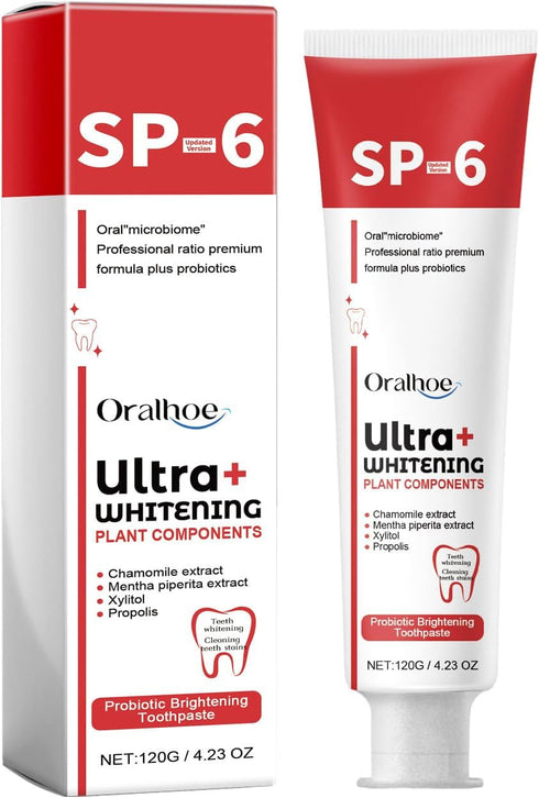 Sp-6 Ultra Whitening Toothpaste, Fresh Breath, Stain Removing, Sp-6 Brightening Probiotics Whitening Toothpaste (Red)...