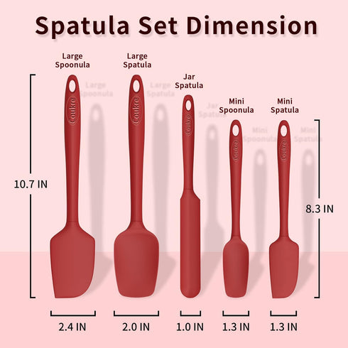 Silicone Spatula Set of 5,High Temperature Resistant, Food Grade Silicone, Dishwasher Safe, for Baking, Cooking (Pure Red)...