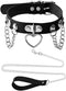 Soft Leather Choker Collar with Chain Leash Set Heart Pendant Necklace for Womens Pet Dogs Cats Unique Gifts...