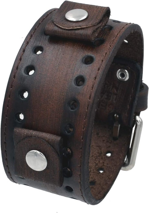 Nemesis FSB-B Distressed Wash Out Brown Wide Leather Cuff Wrist Watch Band...