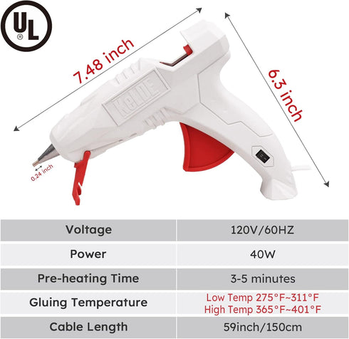 Full Size Hot Glue Gun Kits, KeLDE 40W Dual Temp Fine Tip Hot Glue Gun with 10PCS Glue Sticks for craft, DIY Arts, Quick Home Repairs, Wood, PVC...