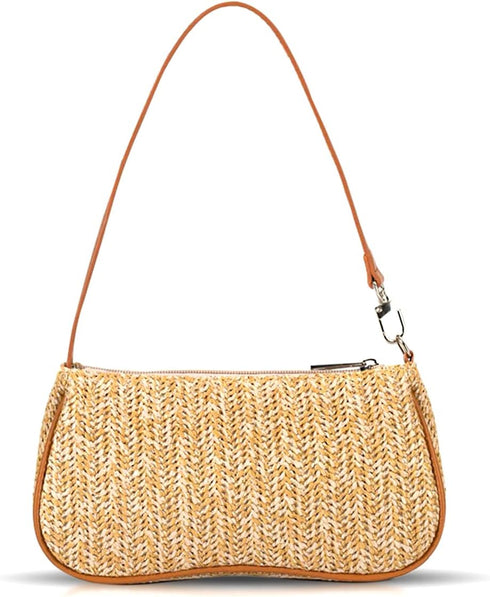 Straw Bag, Beach Bag, Hand-Woven Soft Handbag Underarm Bag, Bohemian Summer Bag Suitable for Vacation Travel Daily(Khaki)...