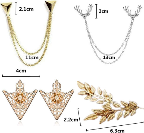 TFYU 4 Pcs Deer Head Double Link Chains, Gold Stud, Retro Hollow Pattern and Angle Triangle Tassels Collar Pins Brooch Clip Pin Brooches Shirt Col...