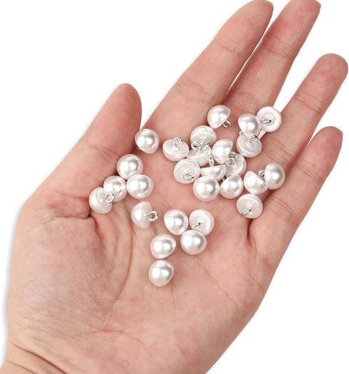 50PCS 10mm Pearl Buttons with Shank Round Pearl Buttons Decorative Buttons for Wedding Dresses, Sewing, Shirts, Jewelry Decorations, DIY Crafts Pl...