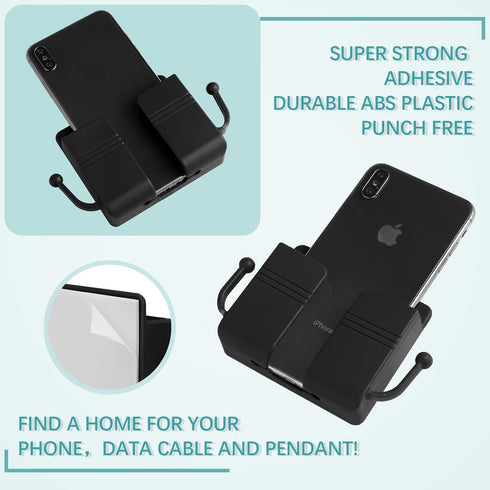 Jetec 6 Pieces Wall Mount Phone Holder Self-Adhesive Wall Beside Organizer Storage Box Plastic Charging Phone Stand Remote Wall-Mounted Phone Brac...