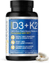 Vitamin D3 K2 with MCT, 5000 IU Vegan D3 & 100 mcg MK7 K2, Support Strong Bones and Immune Health - 30 Capsules (30 Days Supply)...
