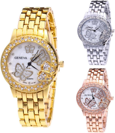 CdyBox 3Pack Ladies Steel Band Watch Butterfly Rhinestone Wrist Watch Quartz Watches Wholesale...
