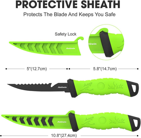 ANTOWIN 5 Inch Fishing Fillet Knife, Professional Level Knives for Filleting Fish and Boning Meat, Sharp Stainless-Steel Non-Stick Coating Blade, ...