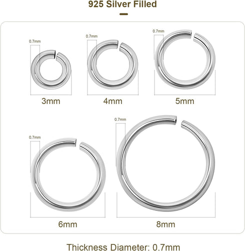 500pcs Silver Filled Jump Rings,Non Tarnish Silver Open Jump Rings for Necklace Bracelet Earrings DIY Jewelry Making Supplies (0.7x5mm, Silver)...