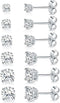 18K White Gold Plated 4 Pong Round Clear Cubic Zirconia Stud Earring Pack of 6 Pairs (6 Pairs)...